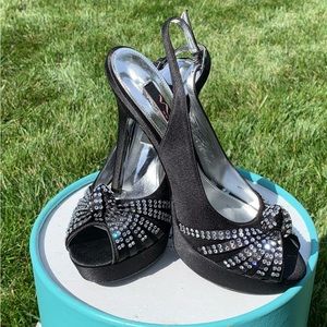 Black sling back pumps with Rhinestones